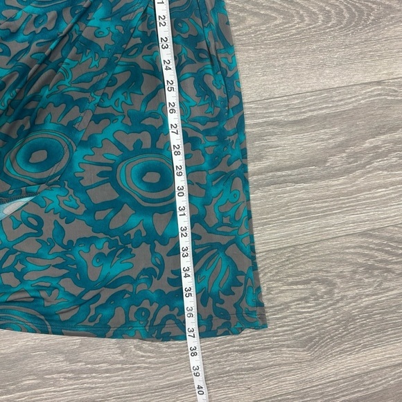 Clara Sun Woo Teal Abstract Print Cowl Neck Ruched Dress Size Large - Picture 6 of 7